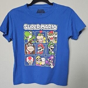 Super Mario Bros Characters Blue Short Sleeve Vibrant Cotton Tee Small 8